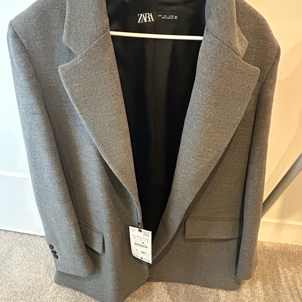 NWT grey Zara wool jacket blazer oversized fit